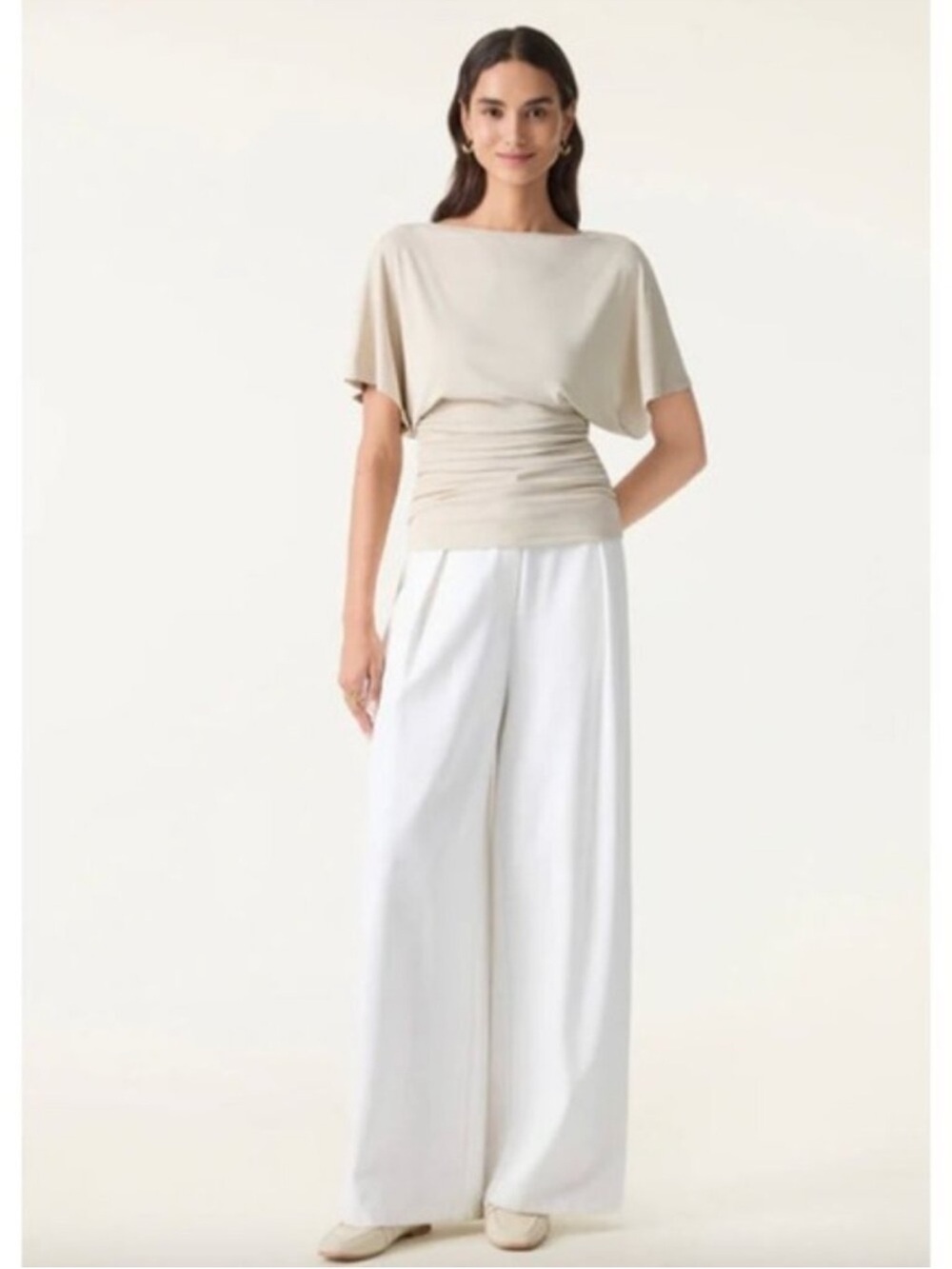 NWT OGL Sandwashed Effortless Boatneck Batwing Sleeve Side Ruched Size Medium